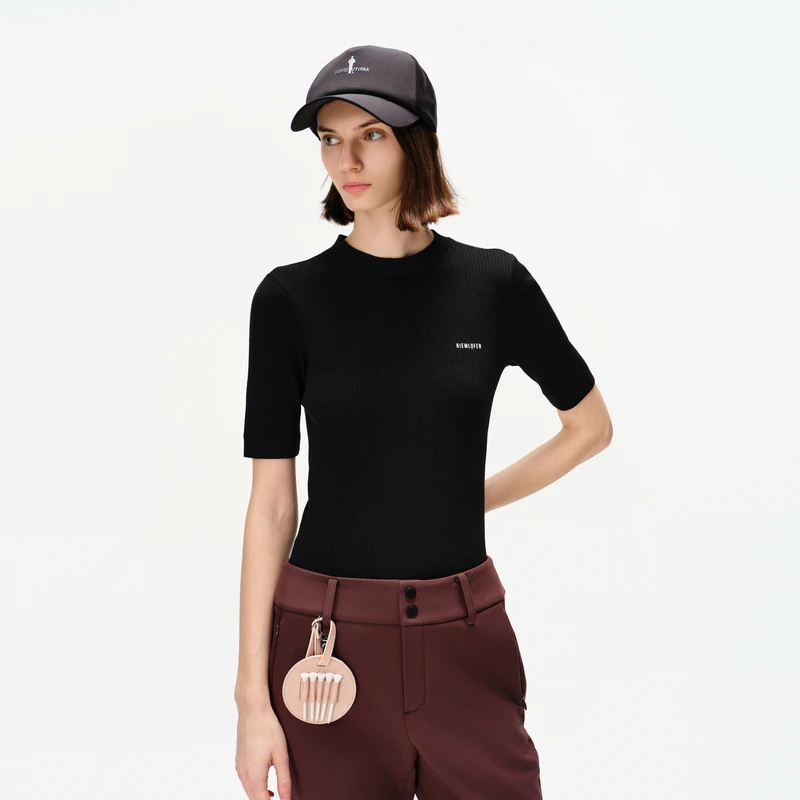 比音勒芬高尔夫2025春夏新款女士休闲简约多色上衣修身短袖针织衫