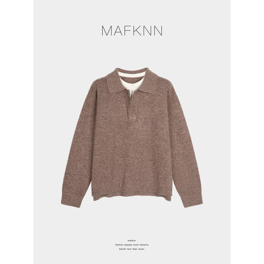 MAFKNN/玛肯时尚休闲简约纯色百搭假两件绵羊毛毛衣MK13238