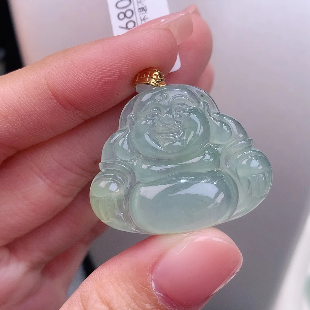 颈饰18K金镶嵌翡翠冰晴底佛公