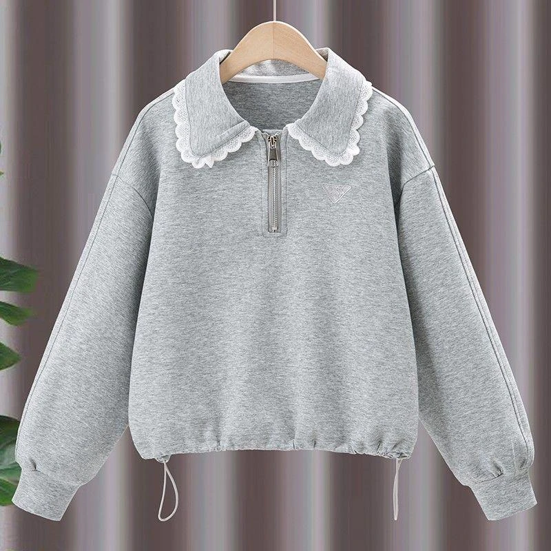 女童卫衣春秋新款儿童春装长袖恤女孩拉链套头上衣大童衣服
