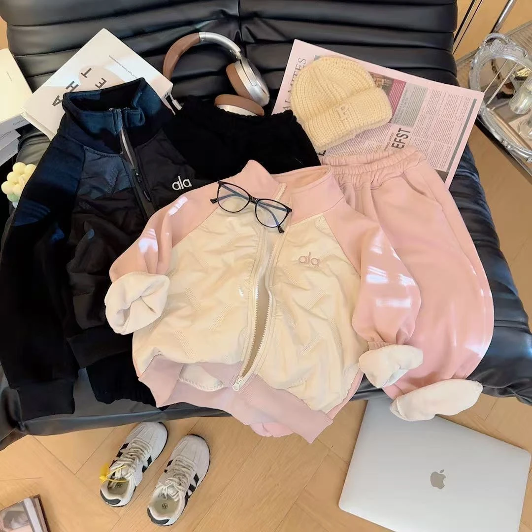 【思晨家】儿童加绒拼接套装男女童加厚保暖刺绣套装韩版休闲洋气