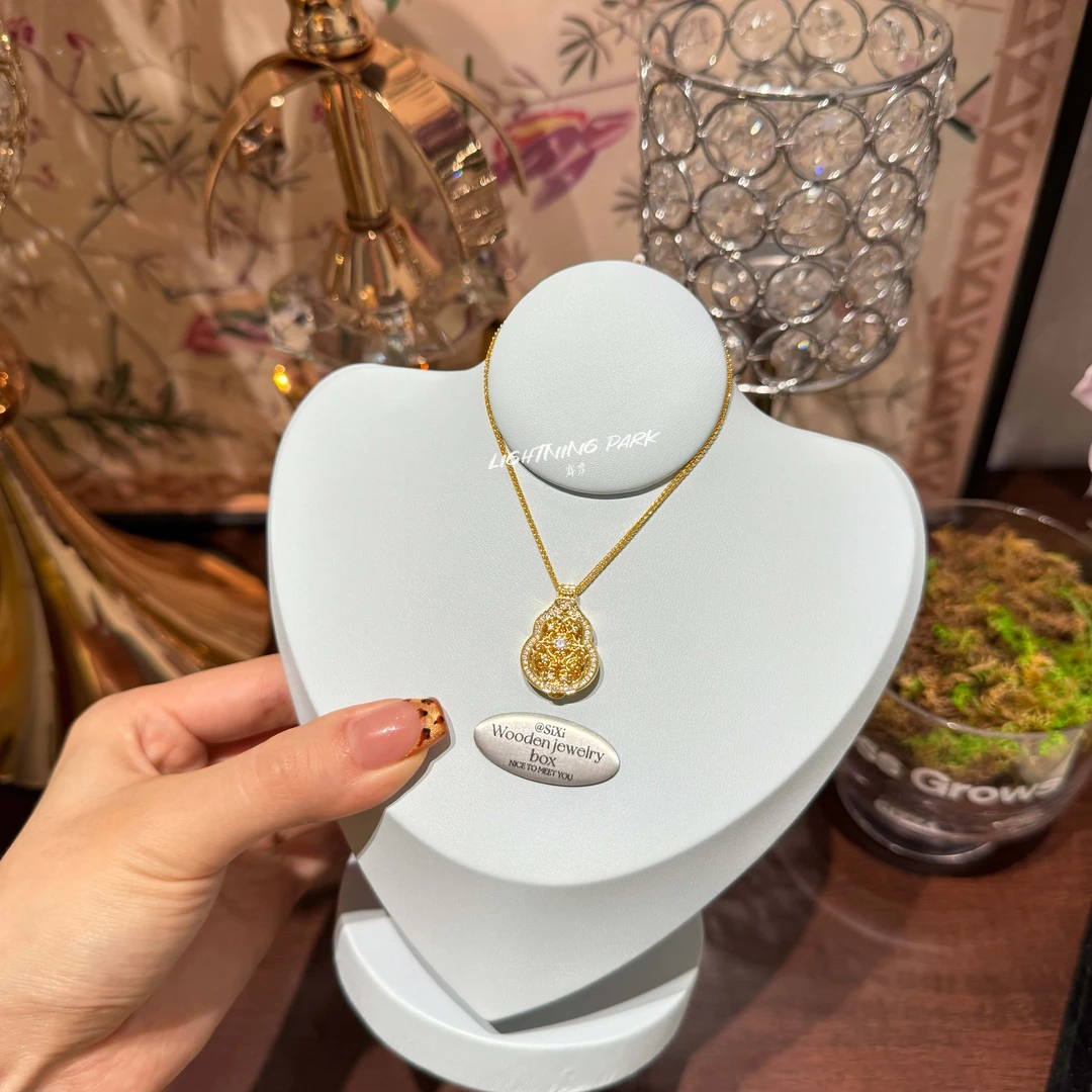 镀K金 LIGHTNINGPARK满钻花丝葫芦吊坠项链