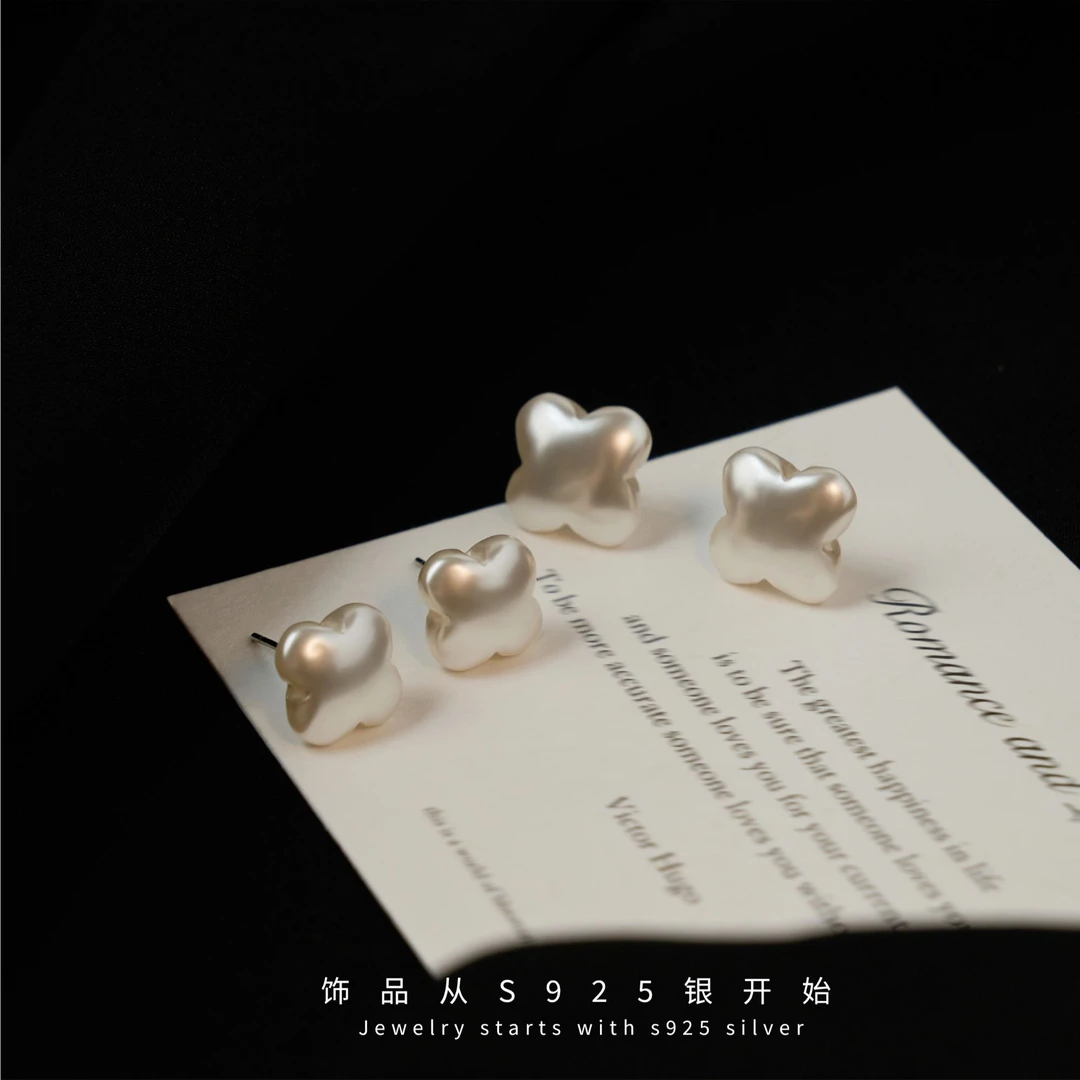 丽沁 925银耳饰 四叶草耳钉气质精致小众百搭设计款耳饰