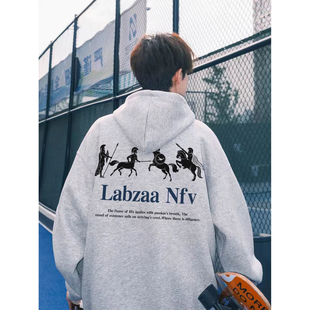 美式潮牌复古罗马战斗印花连帽卫衣男女秋冬季休闲宽松情侣上衣