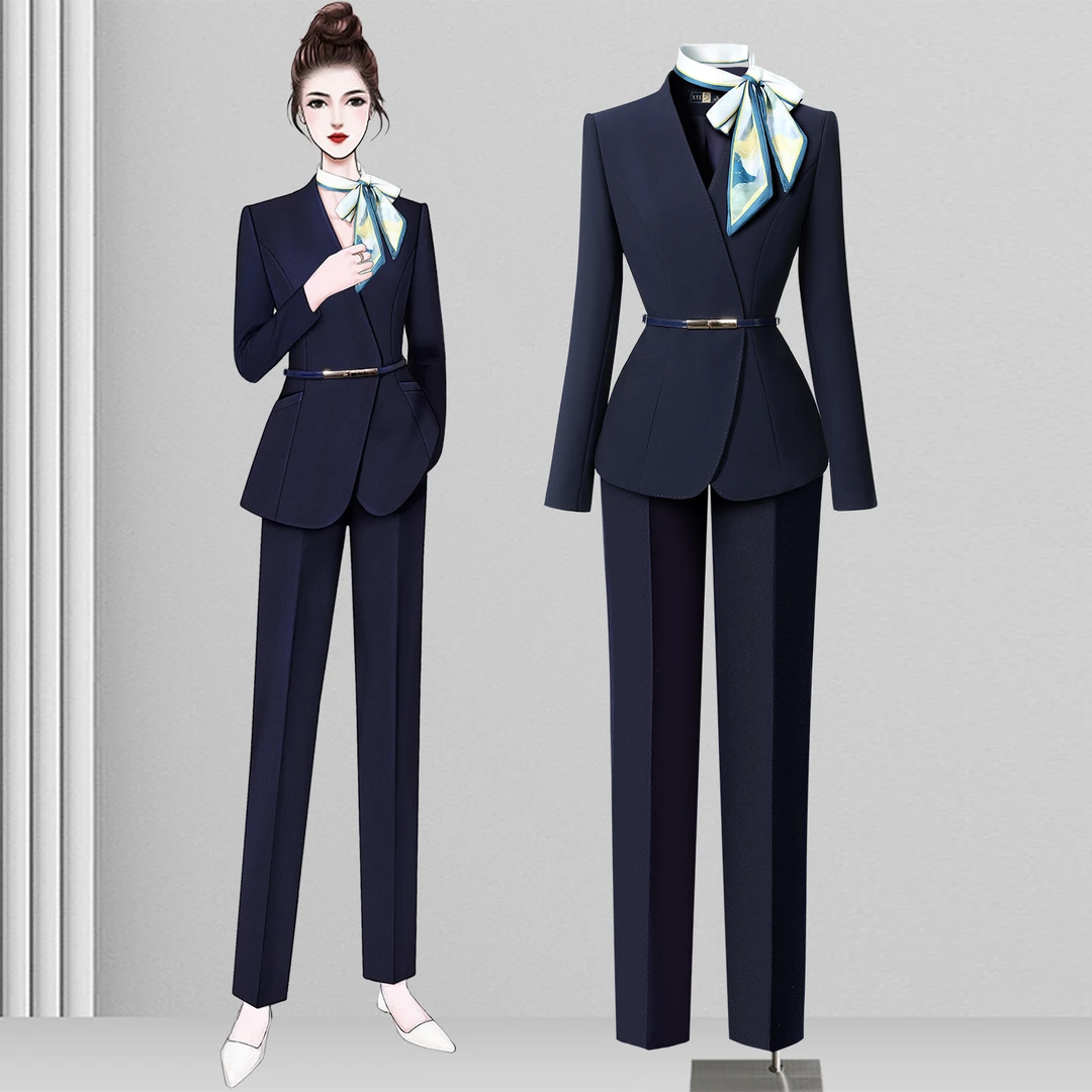 职业套装女秋天长袖西装制服售楼部案场客服酒店前台珠宝店工作服