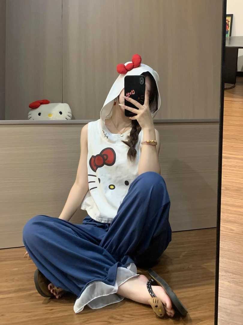 【DMXJ大梦想家】甜美可爱卡通HelloKitty睡衣女夏季新款居家服套装