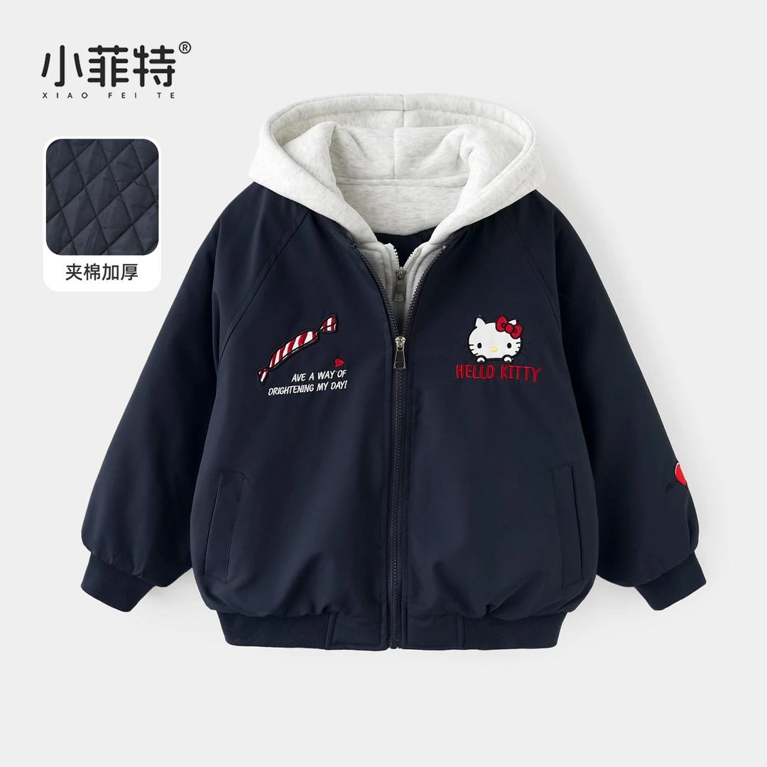 小菲特女童冬加厚连帽棒球服中大童保暖外套儿童棉衣YNYD56960