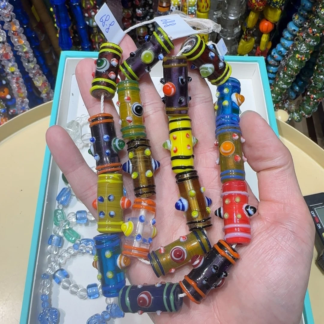 琉璃非金属长圆管蜻蜓眼琉璃珠