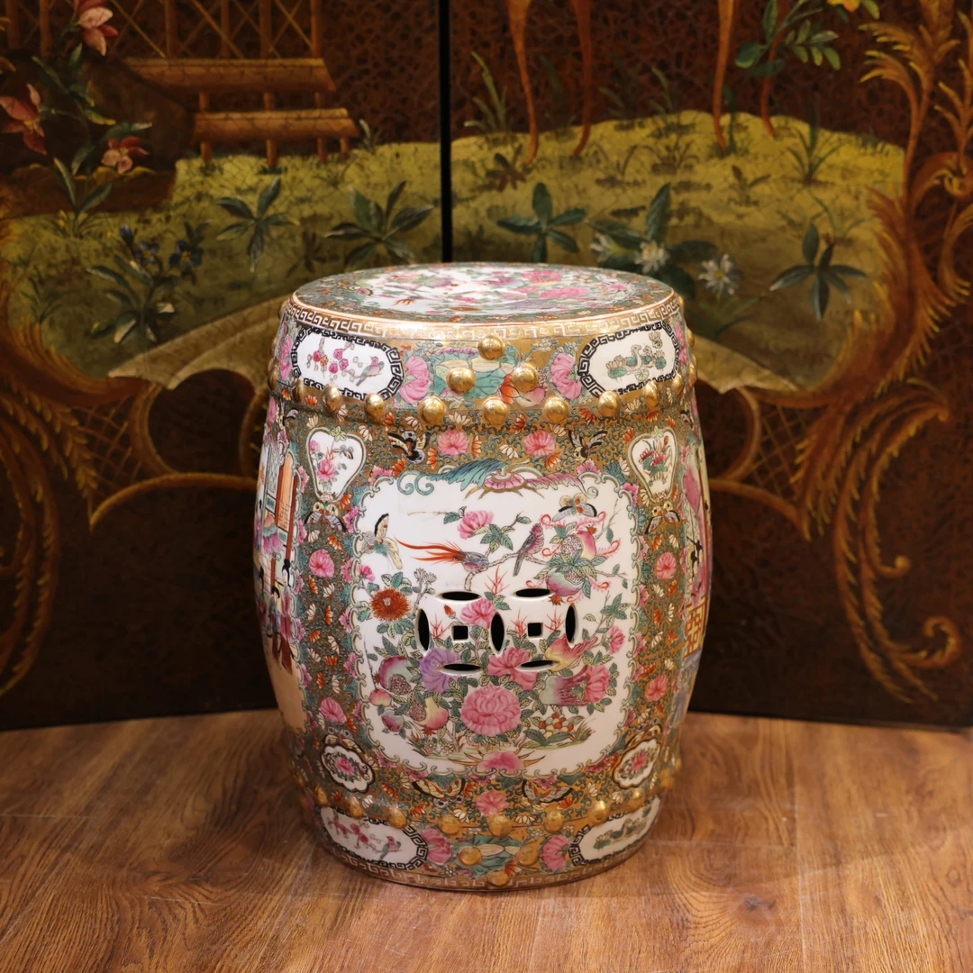 知潇家居/鼓凳坐具/手工复古陶瓷/手绘彩绘/中式美式