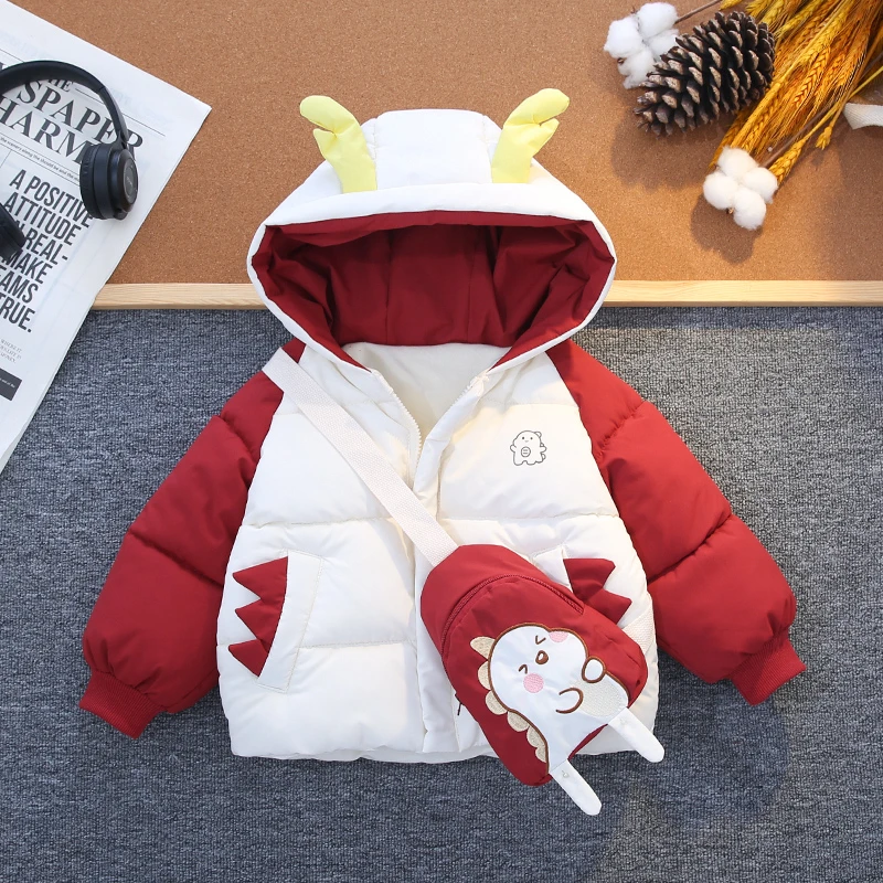 儿童加绒加厚冬季新款棉服男女宝宝挎包过年棉袄洋气保暖外套超萌
