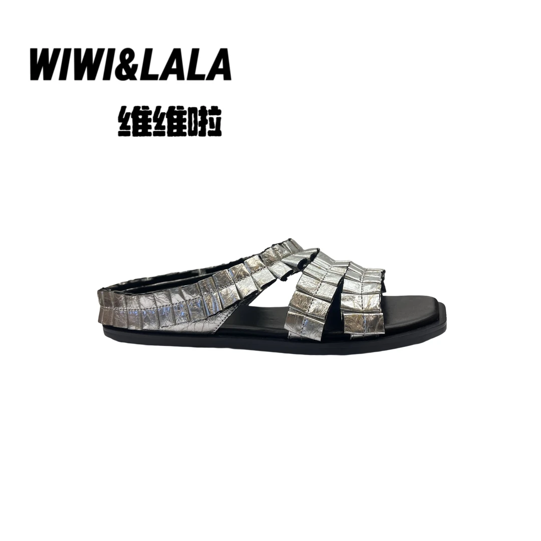 【维维啦】25夏款羊皮/金属牛皮压褶半拖2609-6 A