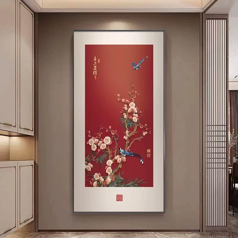 845喜上眉梢挂画玄关装饰画新中式花鸟墙画走廊过道对门大气80160