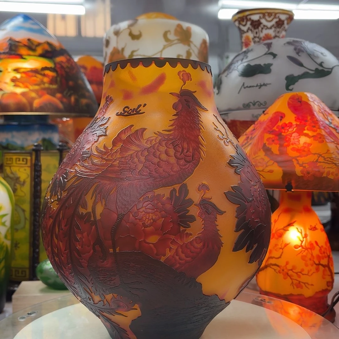 琉璃葛蕾花瓶高33口11凤凰牡丹