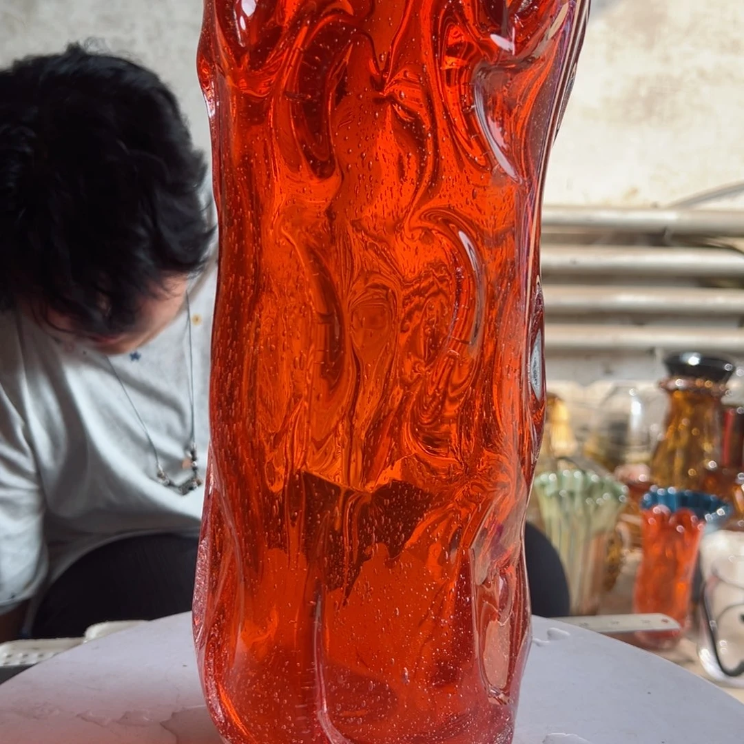 橘红气泡高度35琉璃花器摆件微瑕