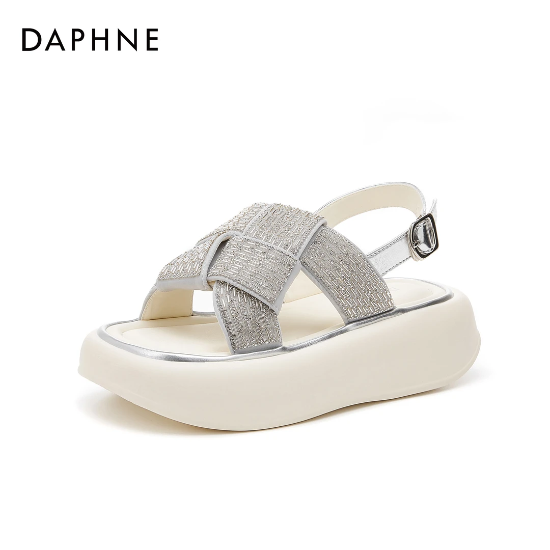 达芙妮露趾女时装凉鞋时尚轻便平底凉鞋女士平底凉鞋交叉凉拖厚底