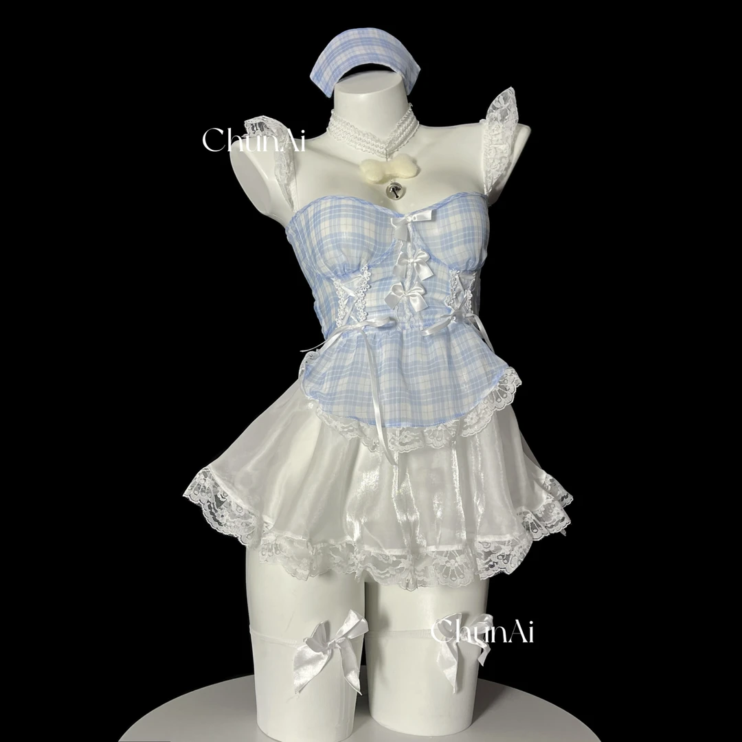 ChunAi【铃动夏夜】纯欲日系珠光甜美夏季蕾丝拼接吊带连衣裙套装