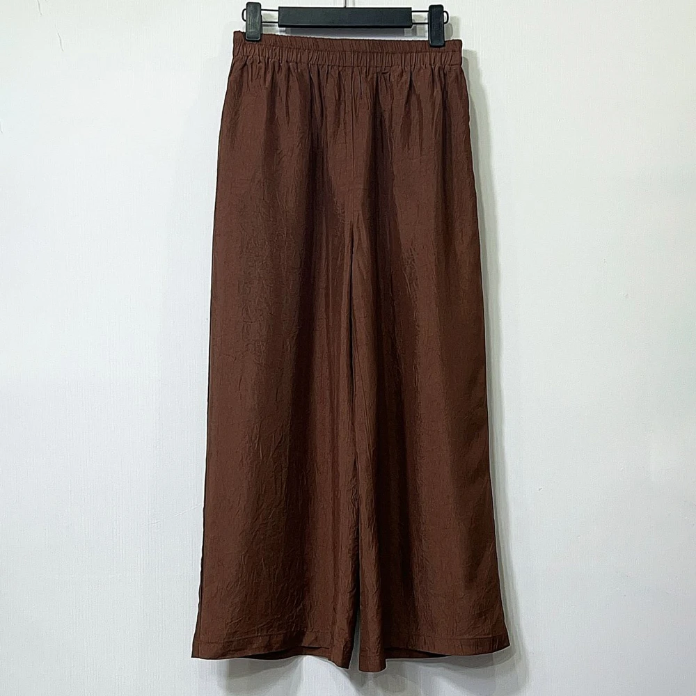 炫女人女装裤子时尚百搭休闲咖红色松紧腰宽松直筒裤九分裤0215