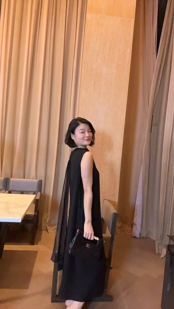 TANTAN  真丝 气质网纱微透带飘带连衣裙2067