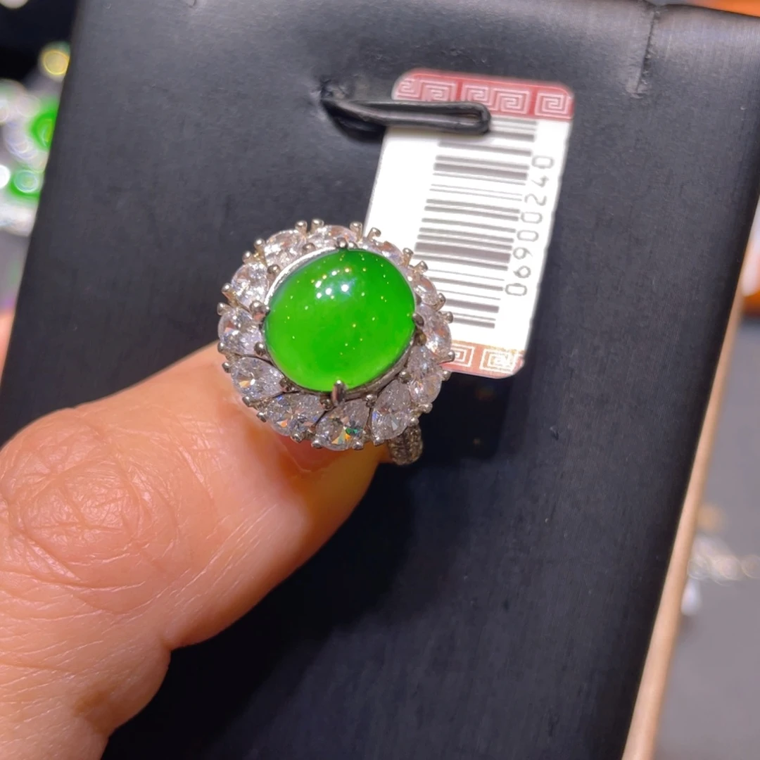 翡翠银S925镶嵌颈饰戒指