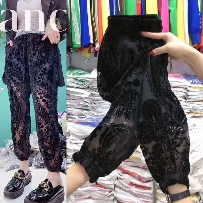 2025年新款植绒高腰哈伦裤女时尚气质百搭潮流休闲裤女