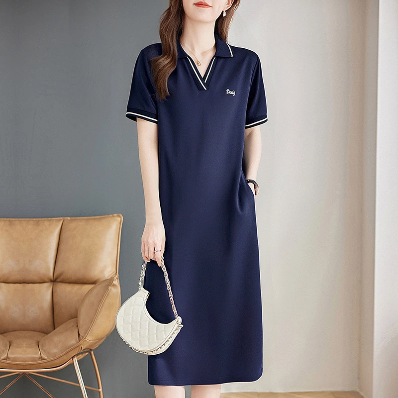 polo连衣裙气质妈妈装2025新款夏天裙子宽松大码女装休闲直筒裙子