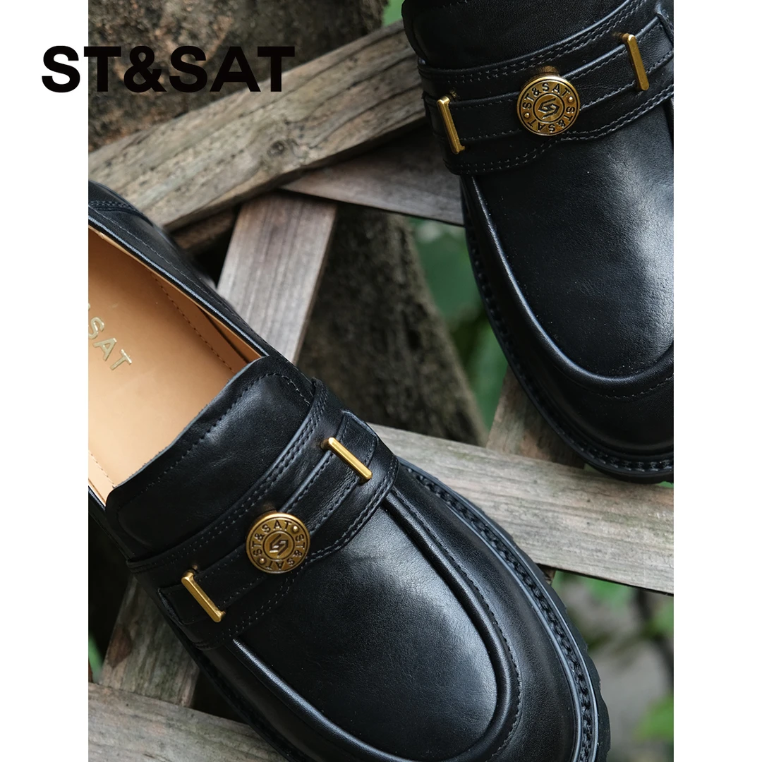 【小英伦】星期六春季百搭英伦风真皮薄底软底乐福鞋SSD1111B06