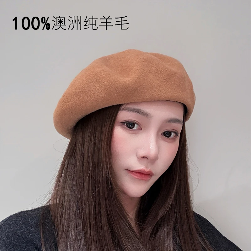 贝雷帽大头围女时尚羊毛蓓蕾秋冬气质简约韩版日系画家帽复古百搭