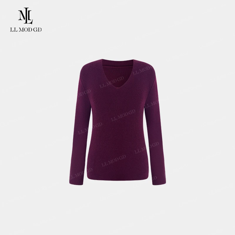 软糖  长袖V领针织衫女款秋季修身显瘦纯色百搭打底上衣YL-254141