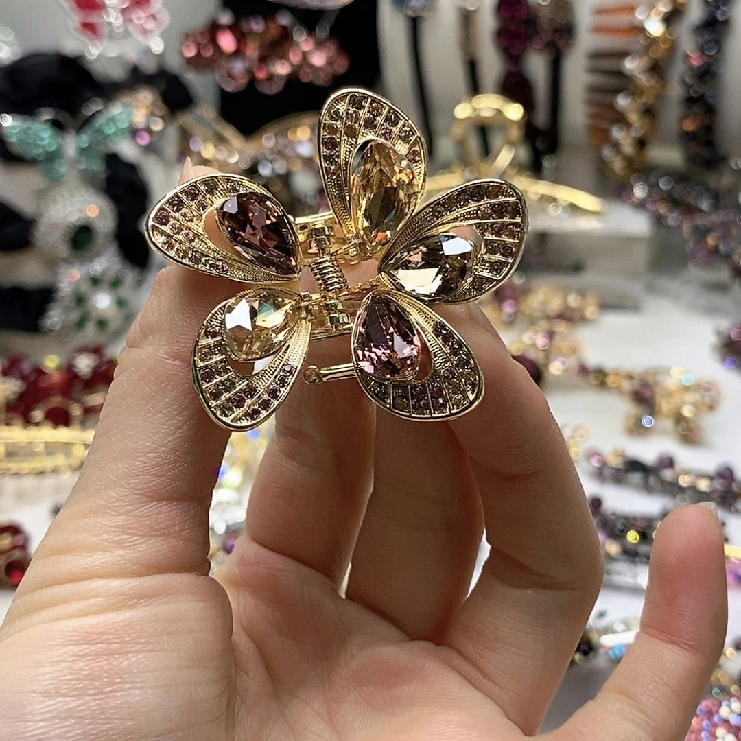 仿水晶合金花朵抓夹