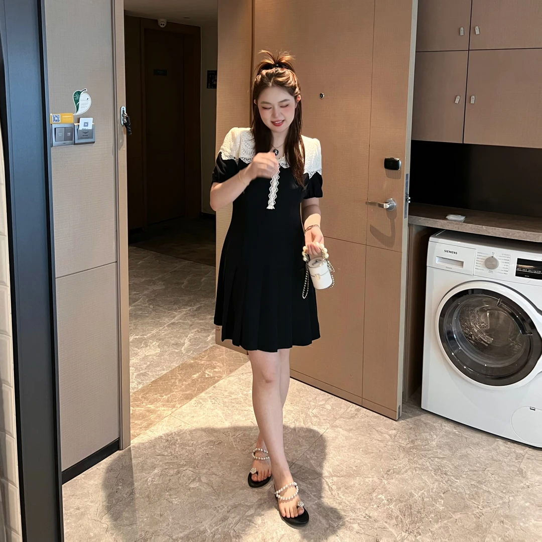 NANXU/楠序迪迪大码女装 夏季显瘦假两件蕾丝气质连衣裙女YZ31591