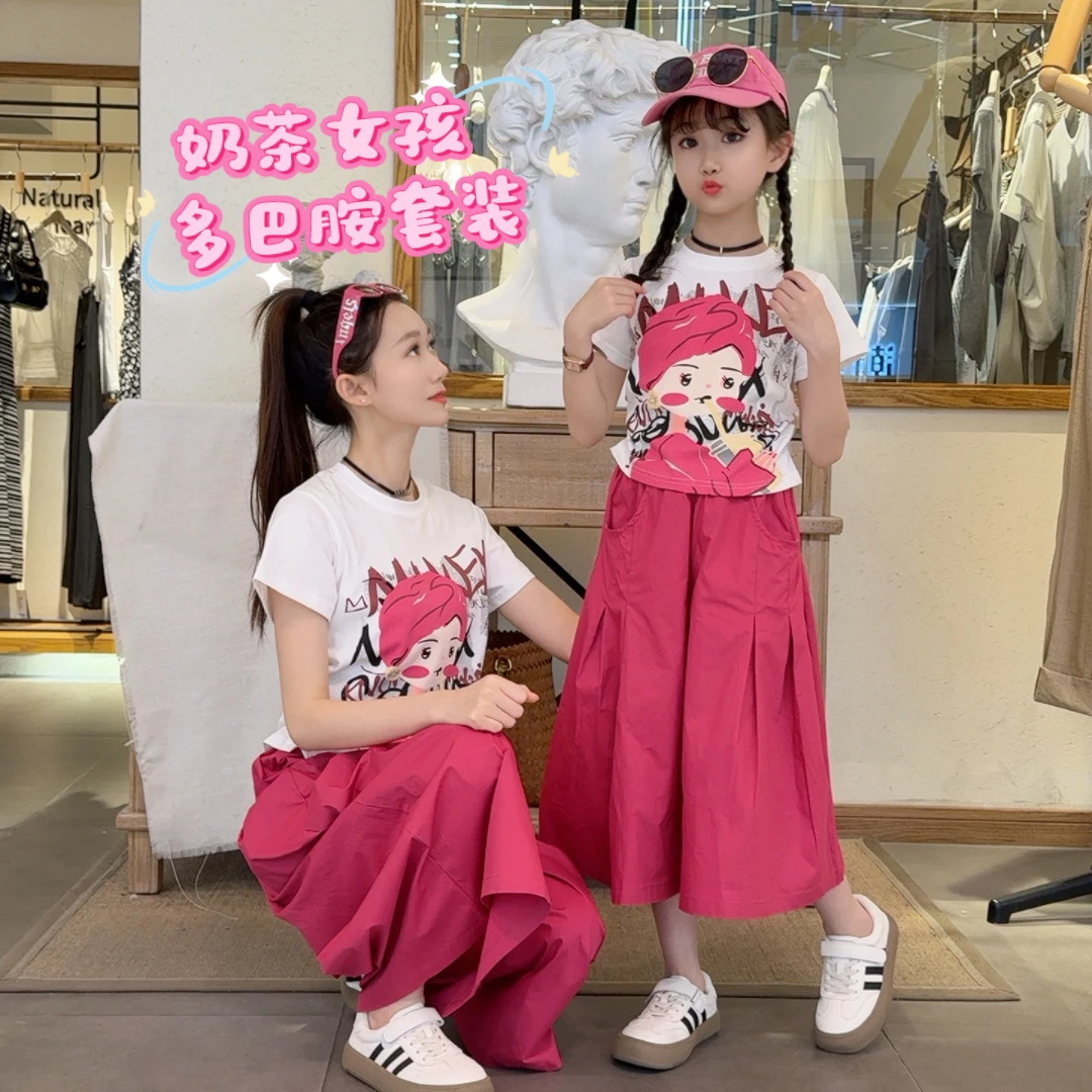 女童夏季短袖套装2025新款儿童夏装薄款七分短裤子大童运动两件套