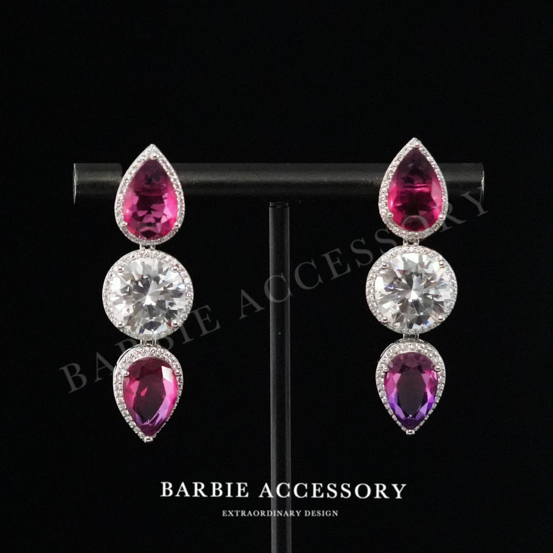 铜合金合成锆石耳饰 【蓝虹冰黎】时尚轻奢设计款高级绝美百搭耳饰