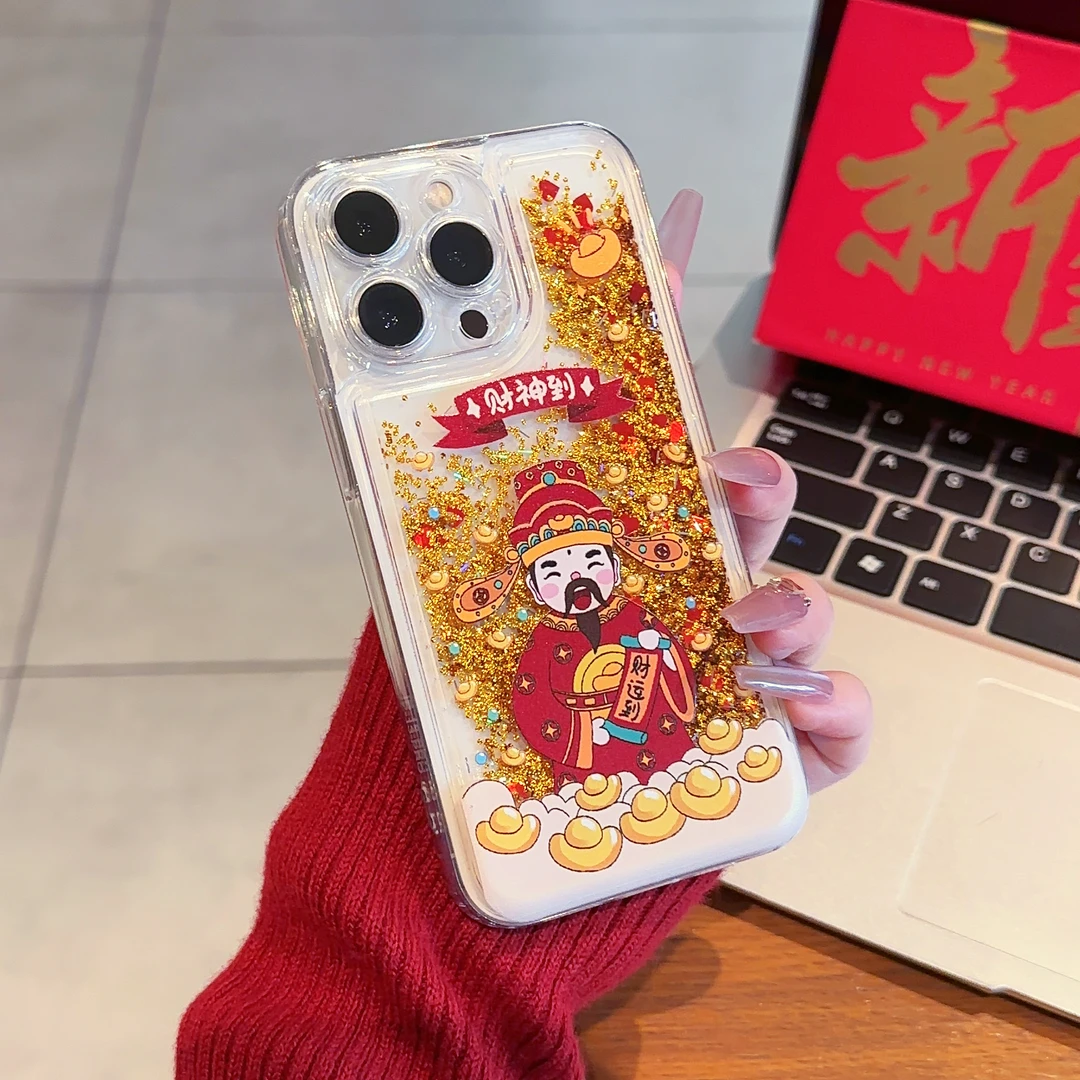 高颜值财神到全包不发黄透明保护壳适用苹果vivo华为oppo金流沙手