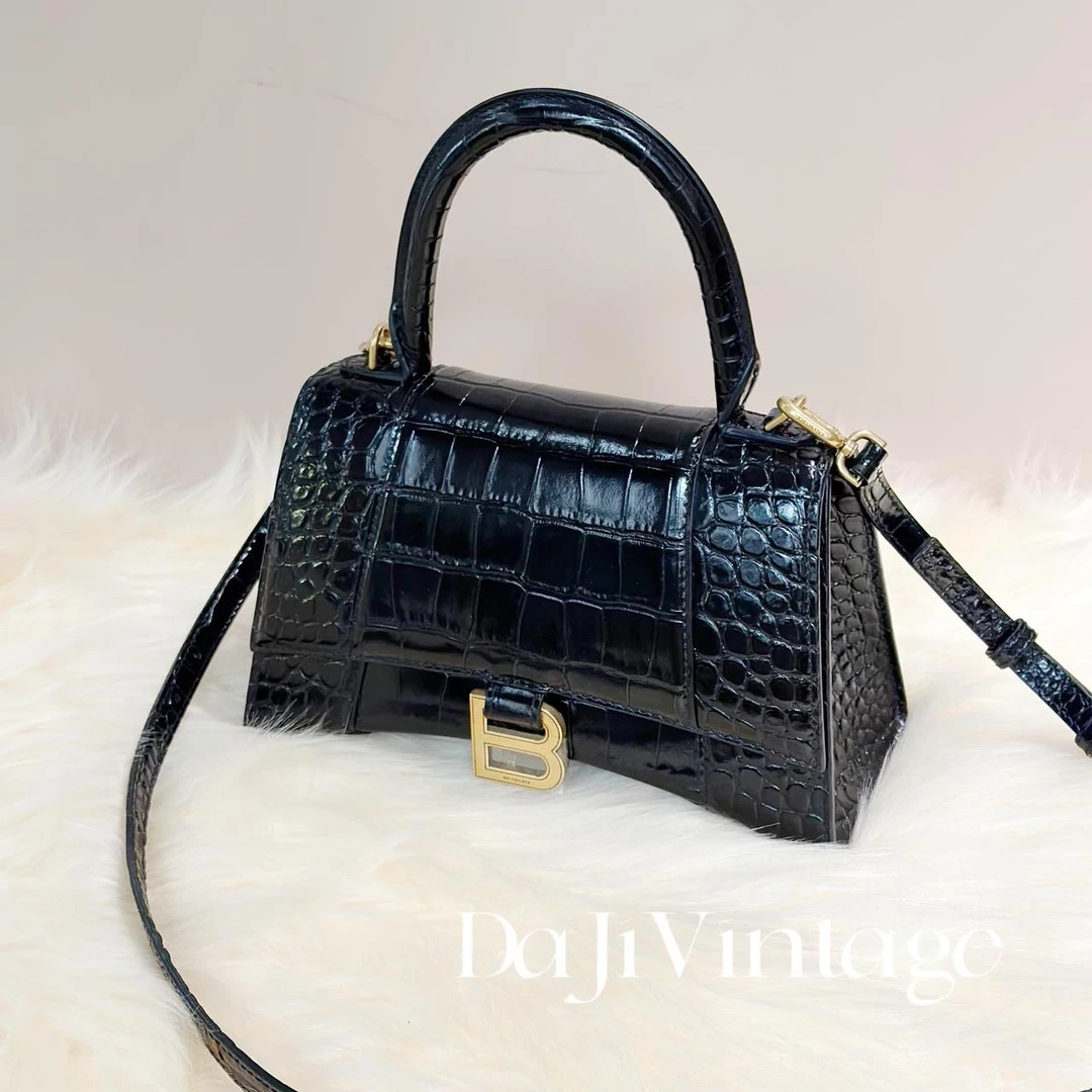 大吉中古/巴黎世家黑金鳄压沙漏S码斜挎包