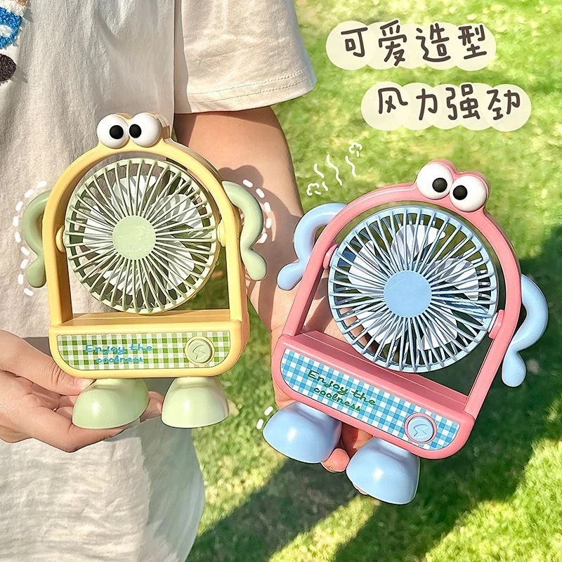 夏日多巴胺清凉卡通大眼怪兽风扇角度可调节桌面风扇学习办公台式