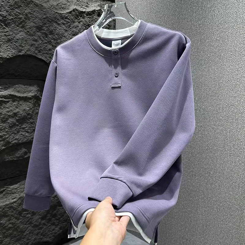 2025秋冬新款潮流假两件休闲卫衣男士宽松圆领痞帅长袖打底上衣