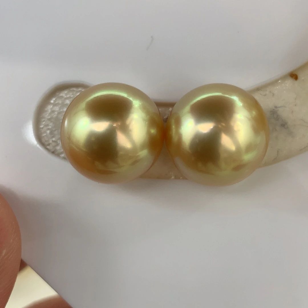 定制海水珍珠未镶嵌裸珠11.7mm金珠裸珠两颗