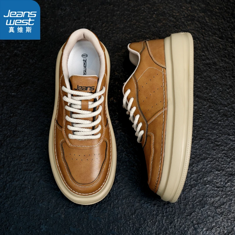 真维斯夏季复古休闲鞋男士时尚商务板鞋夏天男士时尚增高透气板鞋