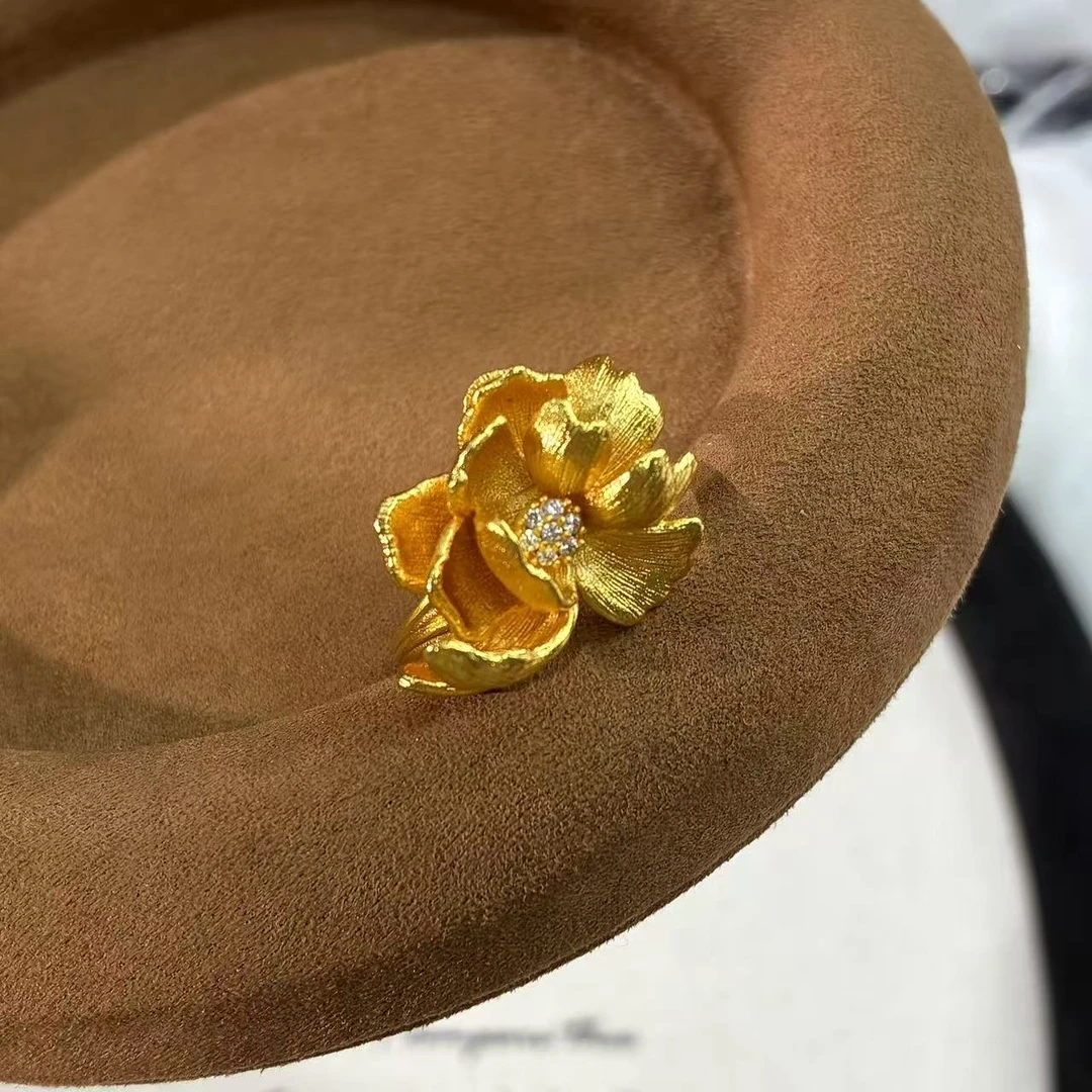 铜合金锆石戒指  远远（YY2155）镀K金开口金色花朵
