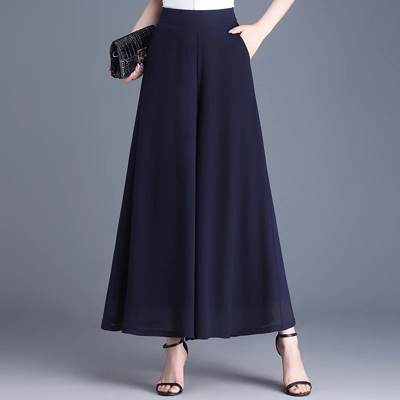 夏季雪纺裙裤女2025年新款高腰显瘦宽松垂感百搭九分裤阔腿大脚裤