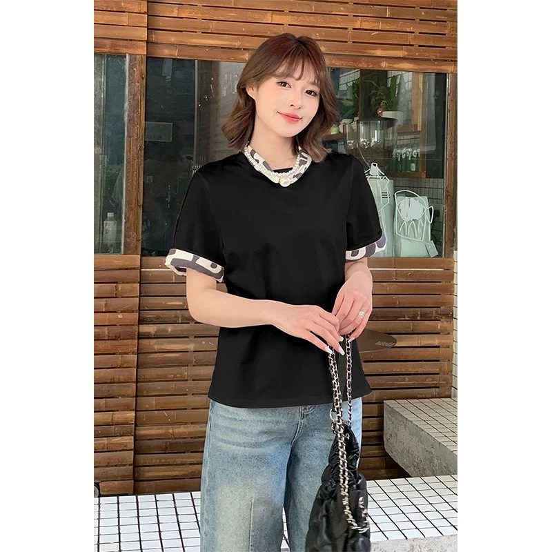 玲姐定制-圆领双袖T恤女时尚潮流百搭短袖407112