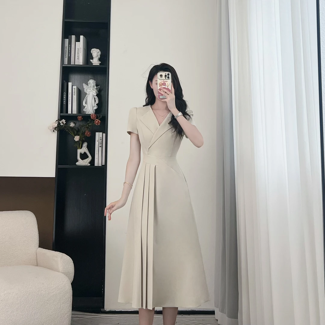 拉夏贝尔/25年夏季新款简约A字裙短袖纯色新中式连衣裙 10501 LSC