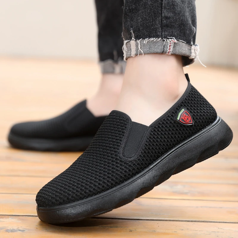 航瑞一脚蹬男网面鞋夏季网布厚底透气休闲鞋老北京布鞋男士爸爸鞋