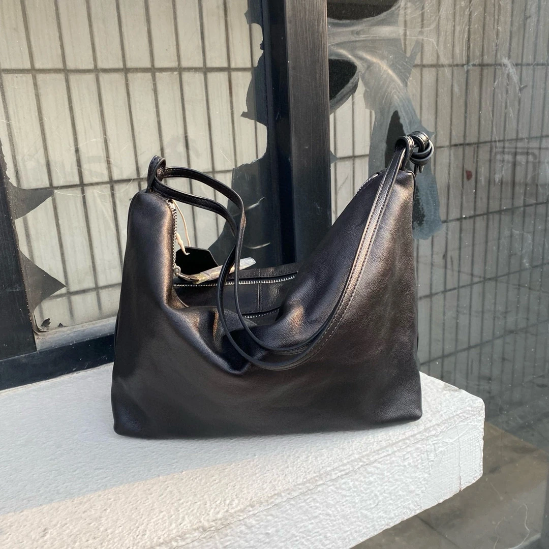 包尚时袋61280纯色拉链暗袋单肩包真皮软皮包包百搭单肩肯豆风