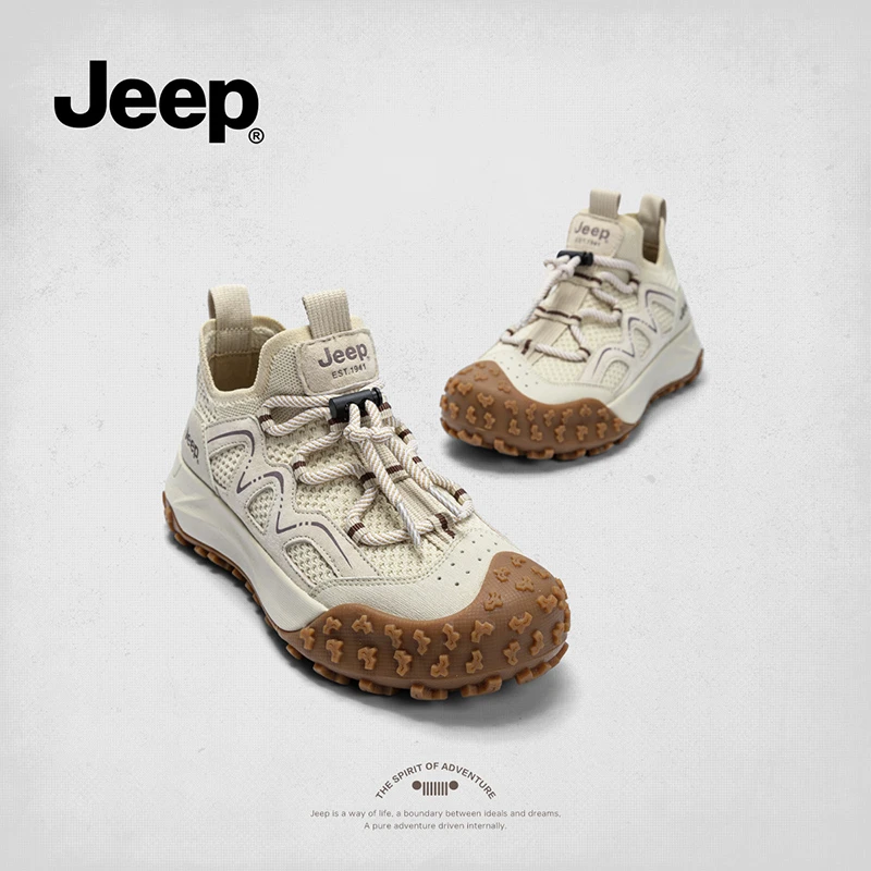 【jeep/吉普】圆头厚底女鞋秋季透气防滑时尚休闲鞋防滑舒适网面鞋