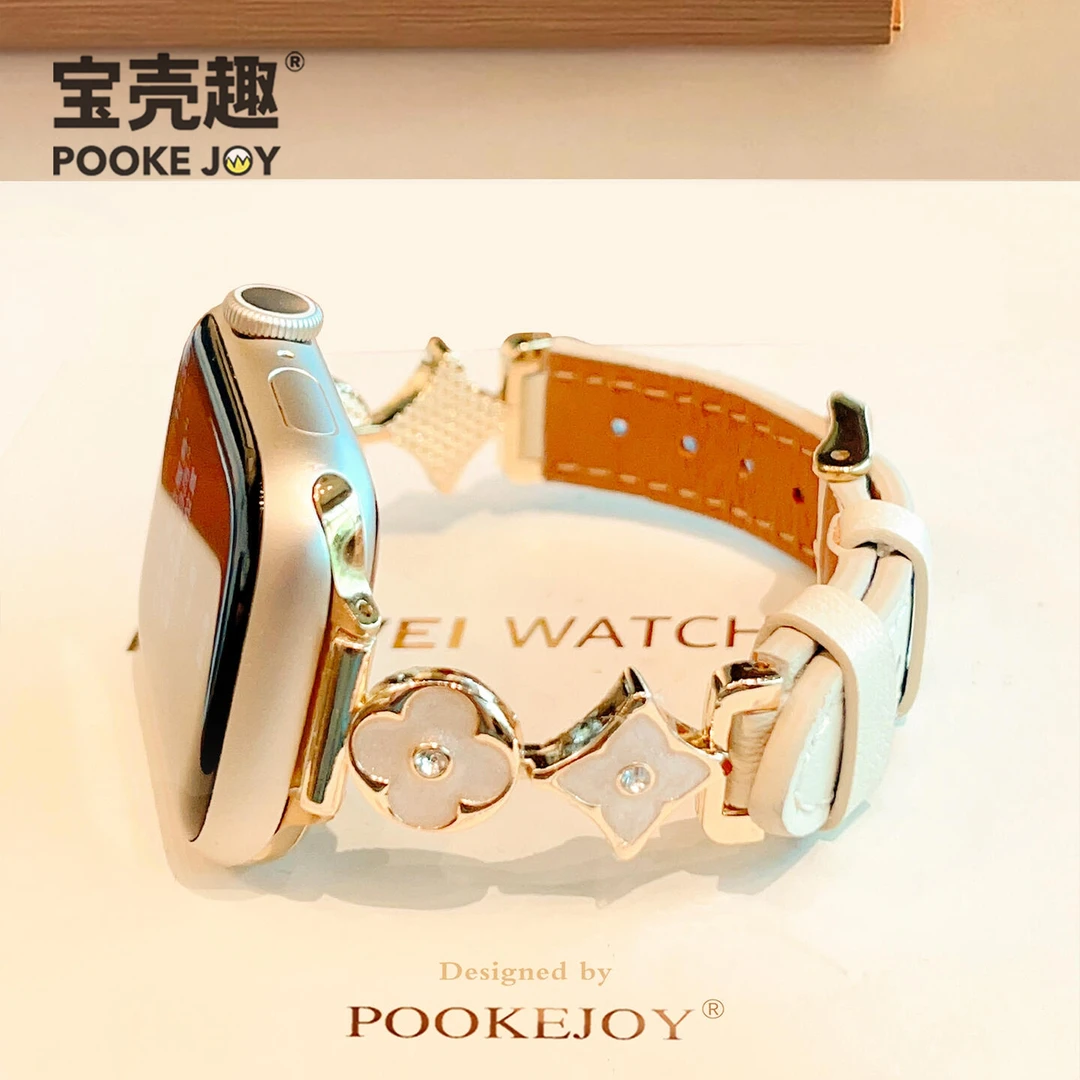 宝壳趣适用苹果applewatch11十字花皮质表带s10通勤表带s9/s8秋冬