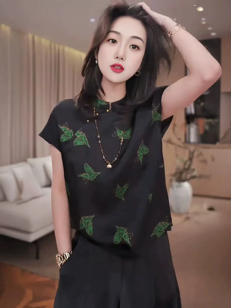 【绿蝶】新中式国风蝴蝶衬衫飞飞袖提花上衣