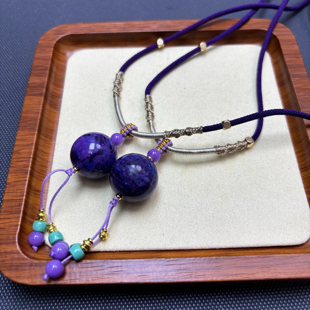 非金属珐琅吊坠 紫色圆珠带绳子吊坠 H95