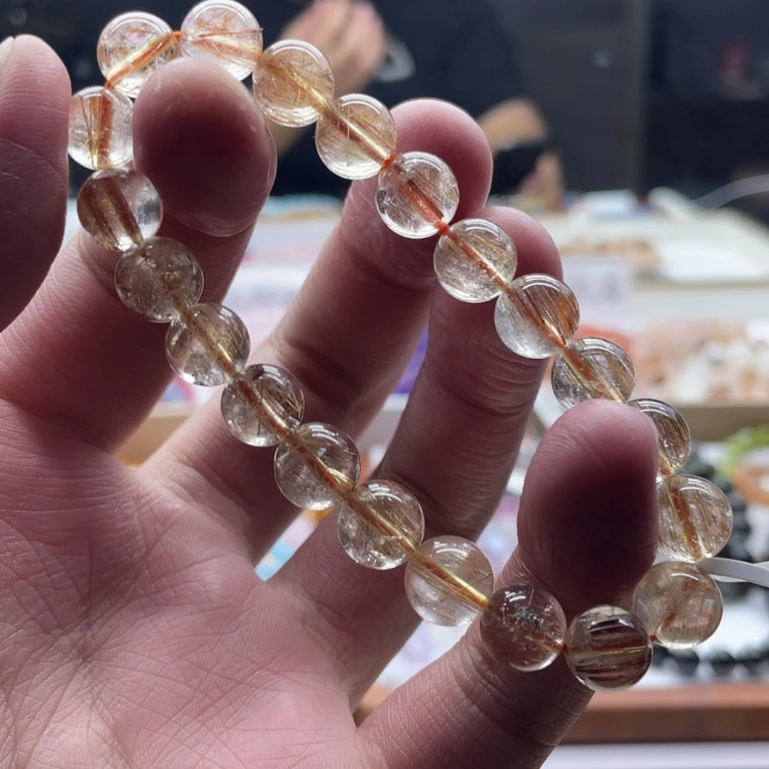 未镶嵌手链水晶金发晶手串9mm