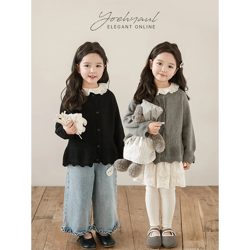 幼悠【守护甜心】春壹波洋气百搭毛衣两色长袖纯色针织开衫潮 C3282